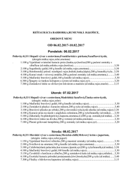 Jedálny lístok - Reštaurácia Barborka
