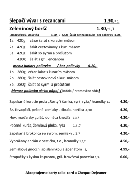 ( samostatná)1.30,- 1 Kapustová s údeným mäsom 1.30