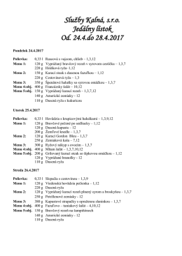 Služby Kalná, s.r.o. Jedálny lístok od 6.2. do 10.2.2017