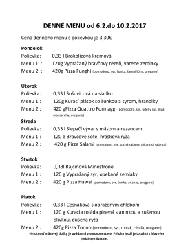 DENN&Eacute; MENU od 6.2.do 10.2.2017
