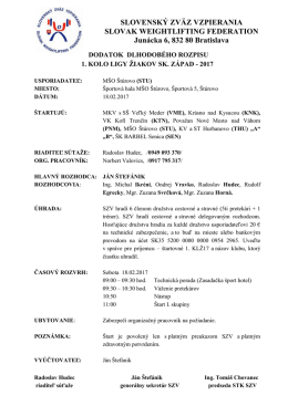 Dodatok rozpisu 1 kolo ligy žiakov 2017 západ