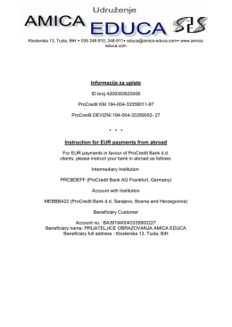 Informacije za uplate Instruction for EUR payments