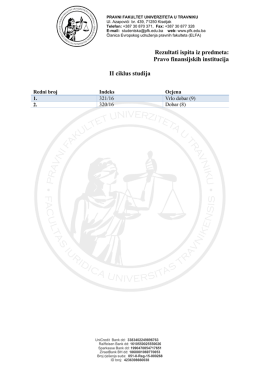 Rezultati ispita iz predmeta: Pravo finansijskih institucija II ciklus