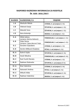 RASPORED RAZREDNIH INFORMACIJA ZA RODITELJE ŠK. GOD