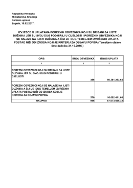 izvješće o uplatama poreznih obveznika koji su