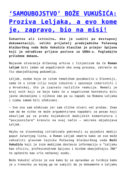 `SAMOUBOJSTVO` BOŽE VUKU&Scaron;IĆA: Proziva Leljaka, a
