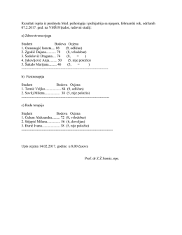Rezultati ispita iz predmeta Med. psihologija i psihijatrija sa njegom