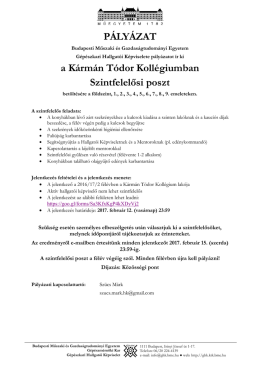 PÁLYÁZAT a Kármán Tódor Kollégiumban Szintfelelősi poszt