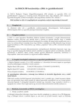 Az ISACA FB beszámolója a 2016. év gazdálkodásáról