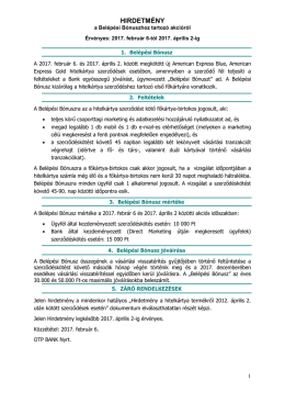 Hirdetm&eacute;ny a Bel&eacute;p&eacute;si B&oacute;nuszhoz tartoz&oacute; akci&oacute;r&oacute;l