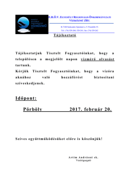 Tájékoztató vízóra leolvasásró