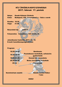 Ny&iacute;lt &ouml;nv&eacute;delmi kempo szemin&aacute;rium 2017. febru&aacute;r 17