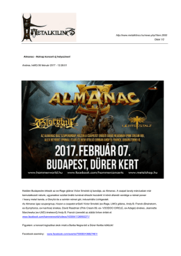 Almanac - Holnap koncert &uacute;j helysz &iacute;nen!