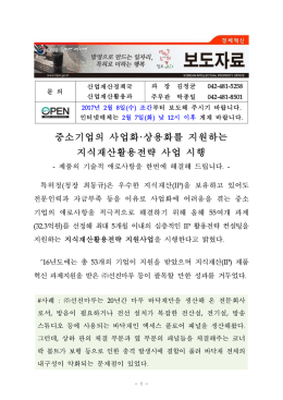 중소기업의 사업화ㆍ상용화를 지원하는 지식재산활용전략 사업 시행