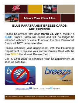 BLUE PARATRANSIT BREEZE CARDS ARE