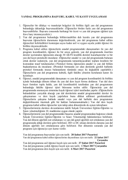 YANDAL PROGRAMINA BAŞVURU, KABUL VE KAYIT