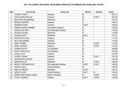 2017 YILI UZMAN, OKUTMAN, ARAŞTIRMA GÖREVLİSİ VE
