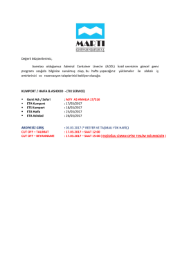 Acentası olduğumuz Admiral Container Lines`ın (ACOL)
