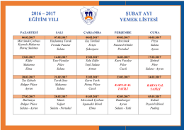 2016 – 2017 eğitim yılı şubat ayı yemek listesi