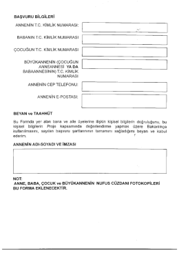 Page 1 BAŞVURU BİLGİLERİ ANNENİN T.C. KİMLİK NUMARASİ