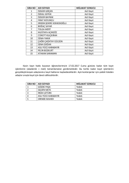 Kesin kayıt hakkı kazanan öğrencilerimizin 17.02.2017 Cuma