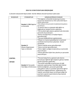 2016 YILI UYUM EYLEM PLANI GERÇEKLEŞME İç Denetim