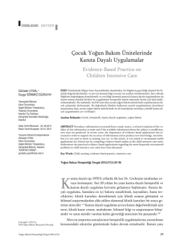 Çocuk Yoğun Bakım Ünitelerinde Kanıta Dayalı Uygulamalar (PDF