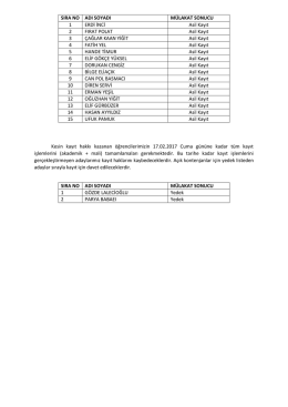 Kesin kayıt hakkı kazanan öğrencilerimizin 17.02.2017 Cuma