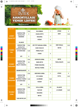 2- anaokulları yemek listesi Şubat