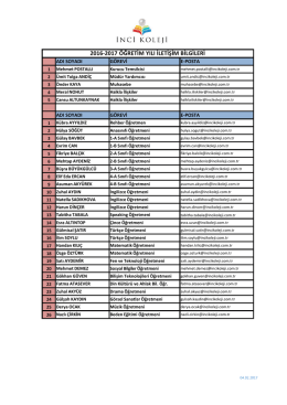 2016-2017 öğretim yılı iletişim bilgileri