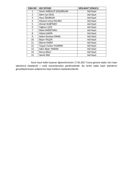 Kesin kayıt hakkı kazanan öğrencilerimizin 17.02.2017 Cuma