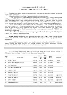 1. Kazananlar Listesi - Afyon Kocatepe &Uuml;niversitesi