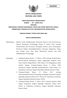 perbup no 58 tahun 2016 ttg tupoksi sekretariat daerah