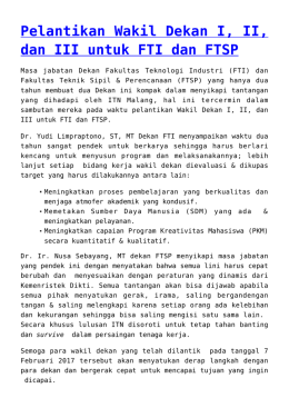 Pelantikan Wakil Dekan I, II, dan III untuk FTI dan FTSP
