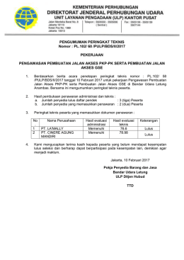 PENGUMUMAN PERINGKAT TEKNIS Nomor : PL.102/ 60 /PULP