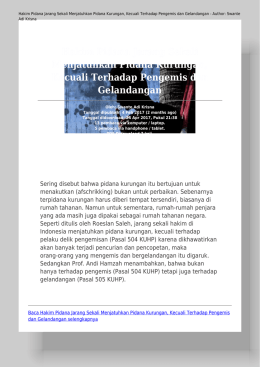 Hakim Pidana Jarang Sekali Menjatuhkan Pidana Kurungan