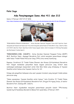 Ada Penyimpangan Dana Aksi 411 dan 212