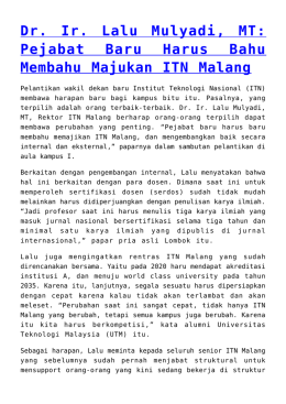 Dr. Ir. Lalu Mulyadi, MT: Pejabat Baru Harus Bahu