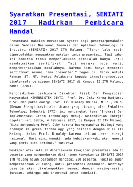 Syaratkan Presentasi, SENIATI 2017 Hadirkan