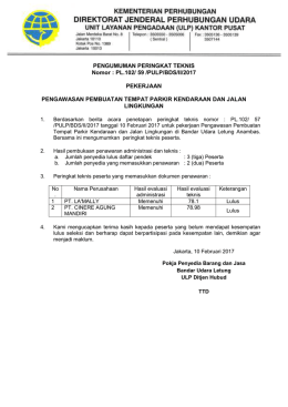 PENGUMUMAN PERINGKAT TEKNIS Nomor : PL.102/ 59 /PULP