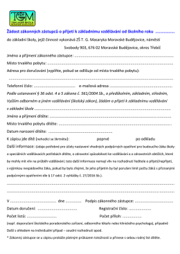 Žádost zákonných zástupců o přijetí k základnímu vzdělávání od