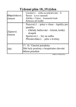 Týdenní plán 18.,19.týden Odpočinková