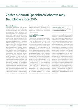 Zpráva o činnosti Specializační oborové rady Neurologie v roce 2016