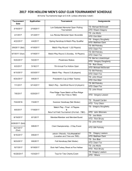 2017 FOX HOLLOW MEN`S GOLF CLUB TOURNAMENT SCHEDULE