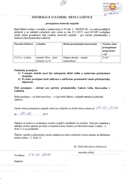 Informace o záměru Rady města Loštice pronajmout nemovitý