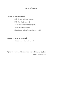 Plán akcí MŠ na únor 15.2.2017 – Canisterapie v MŠ