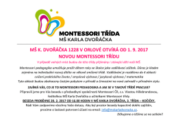 mš k. dvořáčka 1228 v orlové otvírá od 1. 9. 2017 novou montessori