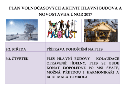 plán volnočasových aktivit hlavní budova a novostavba únor 2017