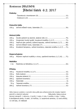 Jídelní lístek 6.2. 2017