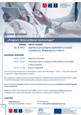 „Program Nízkouhlíkové technologie“ (CzechInvest